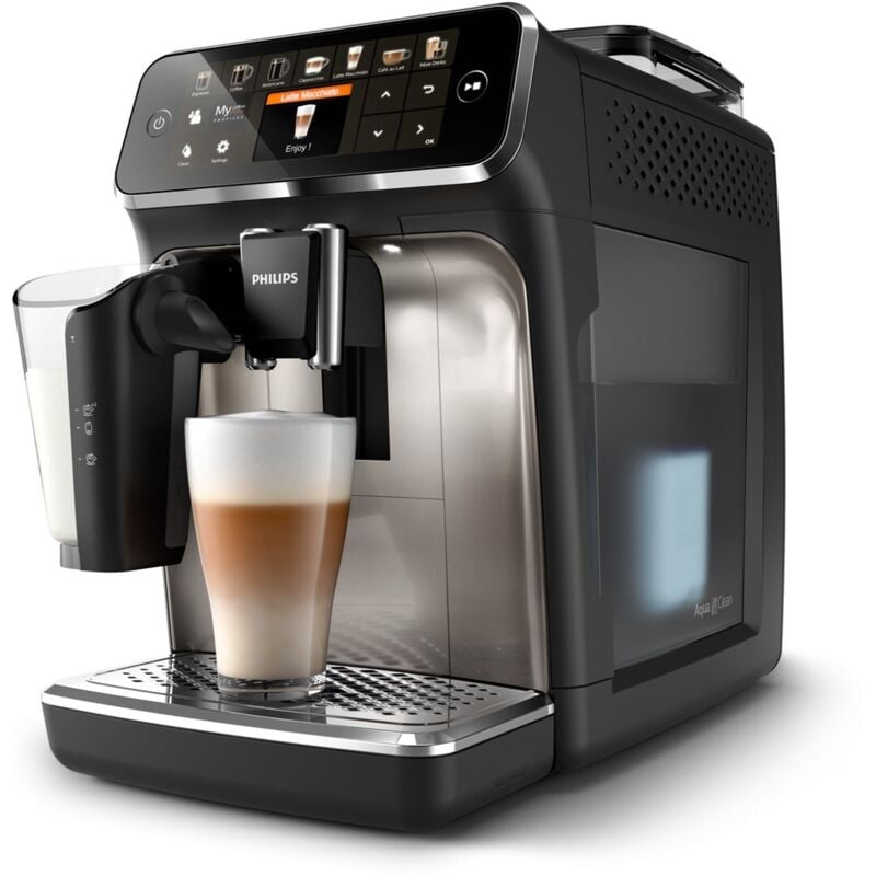 Kaffeevollautomat 5400 Series EP5447/90 Schwarz/Chrom | LatteGo Milchsystem, Intuitives Display, 12 Kaffeespezialitäten und 4 Benutzerprofilen