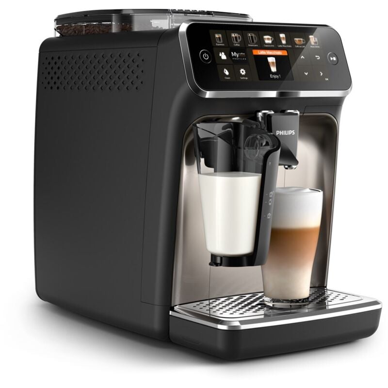 Kaffeevollautomat 5400 Series EP5447/90 Schwarz/Chrom | LatteGo Milchsystem, Intuitives Display, 12 Kaffeespezialitäten und 4 Benutzerprofilen