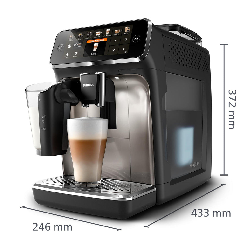 Kaffeevollautomat 5400 Series EP5447/90 Schwarz/Chrom | LatteGo Milchsystem, Intuitives Display, 12 Kaffeespezialitäten und 4 Benutzerprofilen