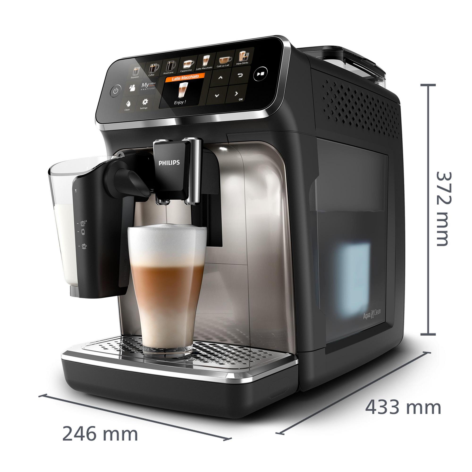 Kaffeevollautomat 5400 Series EP5447/90 Schwarz/Chrom | LatteGo Milchsystem, Intuitives Display, 12 Kaffeespezialitäten und 4 Benutzerprofilen