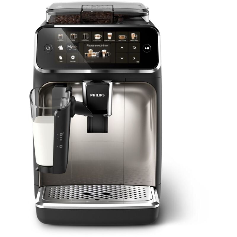 Kaffeevollautomat 5400 Series EP5447/90 Schwarz/Chrom | LatteGo Milchsystem, Intuitives Display, 12 Kaffeespezialitäten und 4 Benutzerprofilen