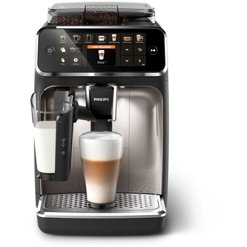 Kaffeevollautomat 5400 Series EP5447/90 Schwarz/Chrom | LatteGo Milchsystem, Intuitives Display, 12 Kaffeespezialitäten und 4 Benutzerprofilen